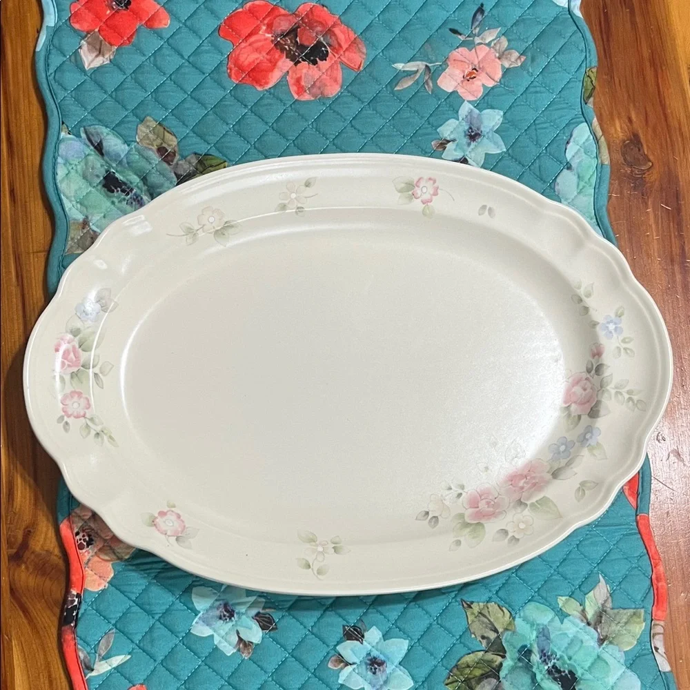 Vintage Pfaltzgraff Oval Ceramic Serving Platter Tray Tea Rose Pattern